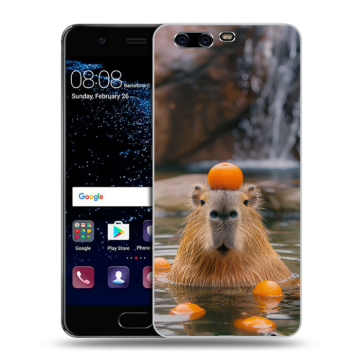 Силиконовый чехол на Huawei P10 с принтом Капибара с апельсином Силиконовый чехол на Huawei P10 с принтом Капибара с апельсином
