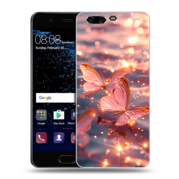 Силиконовый чехол на Huawei P10 с принтом бабочки розовые