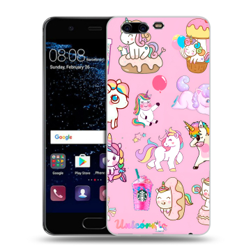 Силиконовый чехол на Huawei P10 с принтом розовые единороги Силиконовый чехол на Huawei P10 с принтом розовые единороги