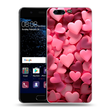 Силиконовый чехол на Huawei P10 с принтом розовые сердечки