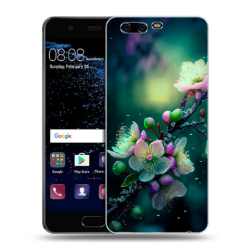 Силиконовый чехол на Huawei P10 с принтом Цветы и мрамор