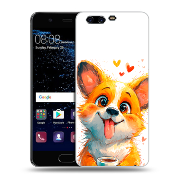 Силиконовый чехол на Huawei P10 с принтом корги