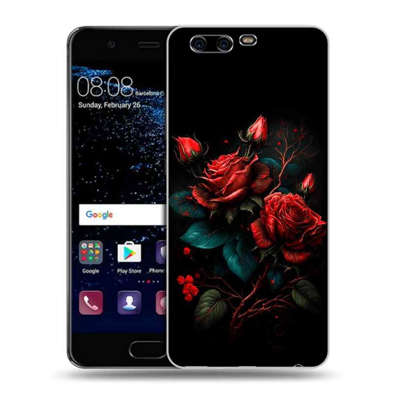 Силиконовый чехол на Huawei P10 с принтом Розы красные Силиконовый чехол на Huawei P10 с принтом Розы красные