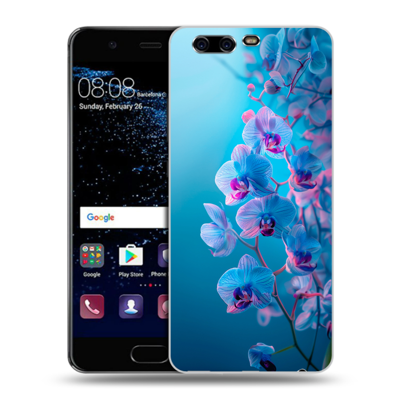 Силиконовый чехол на Huawei P10 с принтом голубые орхидеи Силиконовый чехол на Huawei P10 с принтом голубые орхидеи