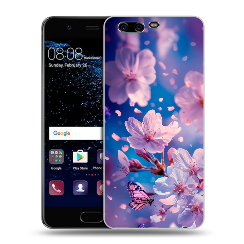 Силиконовый чехол на Huawei P10 с принтом цветы бабочки Силиконовый чехол на Huawei P10 с принтом цветы бабочки