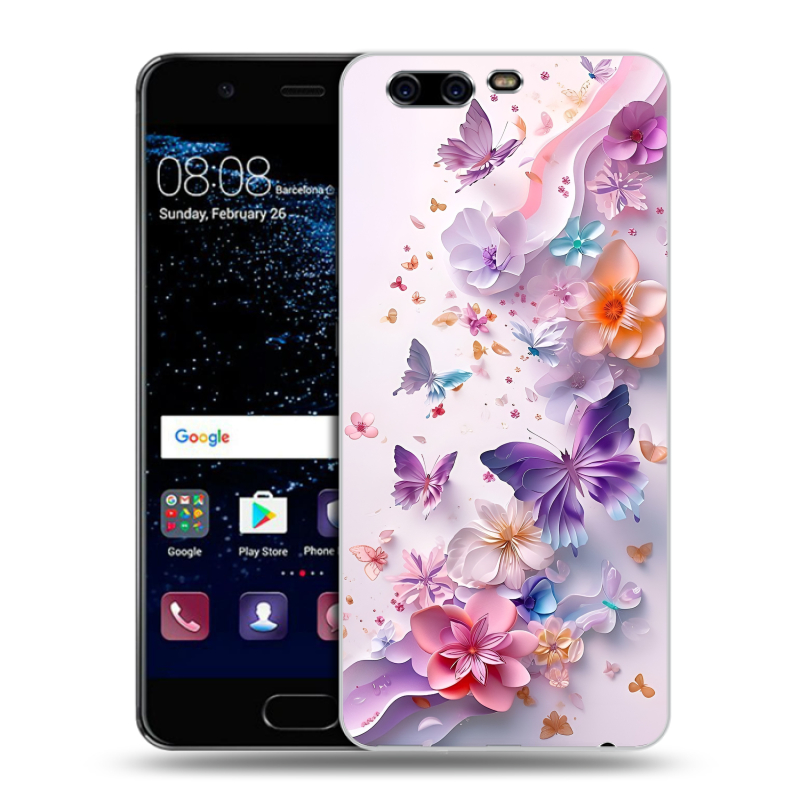 Силиконовый чехол на Huawei P10 с принтом цветы бабочки Силиконовый чехол на Huawei P10 с принтом цветы бабочки