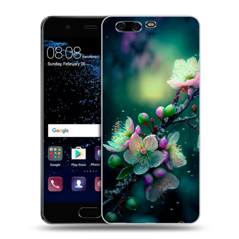 Силиконовый чехол на Huawei P10 с принтом Цветы и мрамор Силиконовый чехол на Huawei P10 с принтом Цветы и мрамор