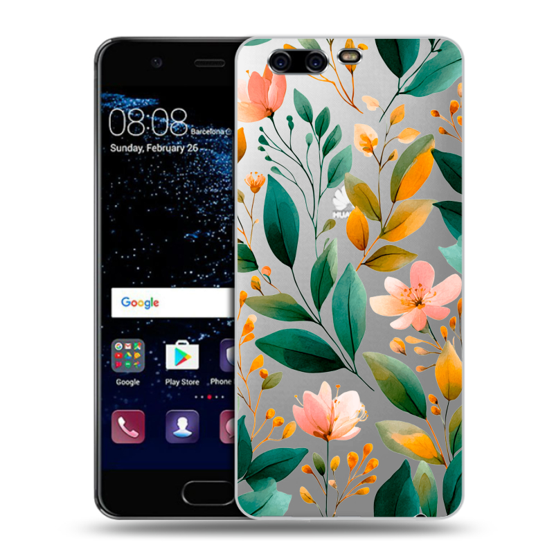 Силиконовый чехол на Huawei P10 с принтом Цветы паттерн Силиконовый чехол на Huawei P10 с принтом Цветы паттерн