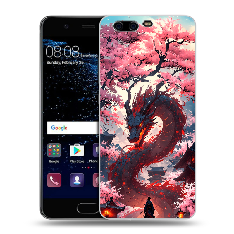 Силиконовый чехол на Huawei P10 с принтом Дракон Японский Силиконовый чехол на Huawei P10 с принтом Дракон Японский