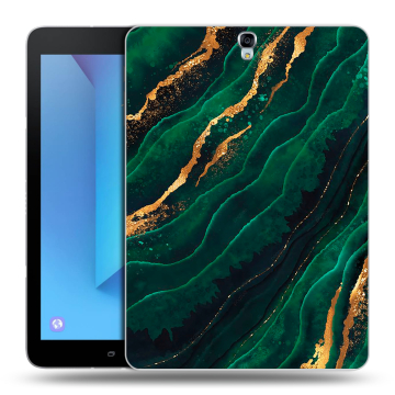 Силиконовый чехол на планшета Samsung Galaxy Tab S3 с принтом Мрамор зеленое золото