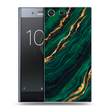 Силиконовый чехол на Sony Xperia XZ Premium с принтом Мрамор зеленое золото Силиконовый чехол на Sony Xperia XZ Premium с принтом Мрамор зеленое золото