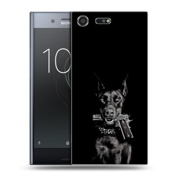 Силиконовый чехол на Sony Xperia XZ Premium с принтом Доберман и пистолет Силиконовый чехол на Sony Xperia XZ Premium с принтом Доберман и пистолет