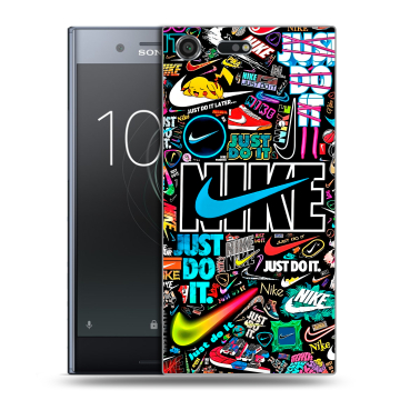 Силиконовый чехол на Sony Xperia XZ Premium с принтом найк nike черный Силиконовый чехол на Sony Xperia XZ Premium с принтом найк nike черный