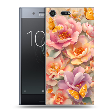 Силиконовый чехол на Sony Xperia XZ Premium с принтом Цветы и бабочки