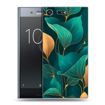 Силиконовый чехол на Sony Xperia XZ Premium с принтом Листья и золото