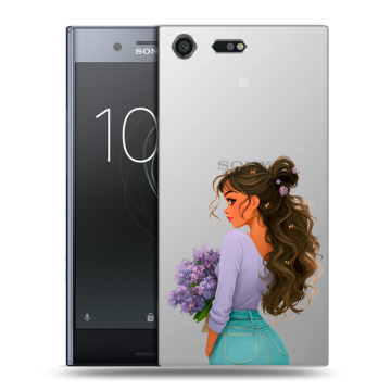 Силиконовый чехол на Sony Xperia XZ Premium с принтом девушка цветы
