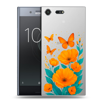 Силиконовый чехол на Sony Xperia XZ Premium с принтом цветы бабочки