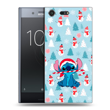 Силиконовый чехол на Sony Xperia XZ Premium с принтом Стич Новый год