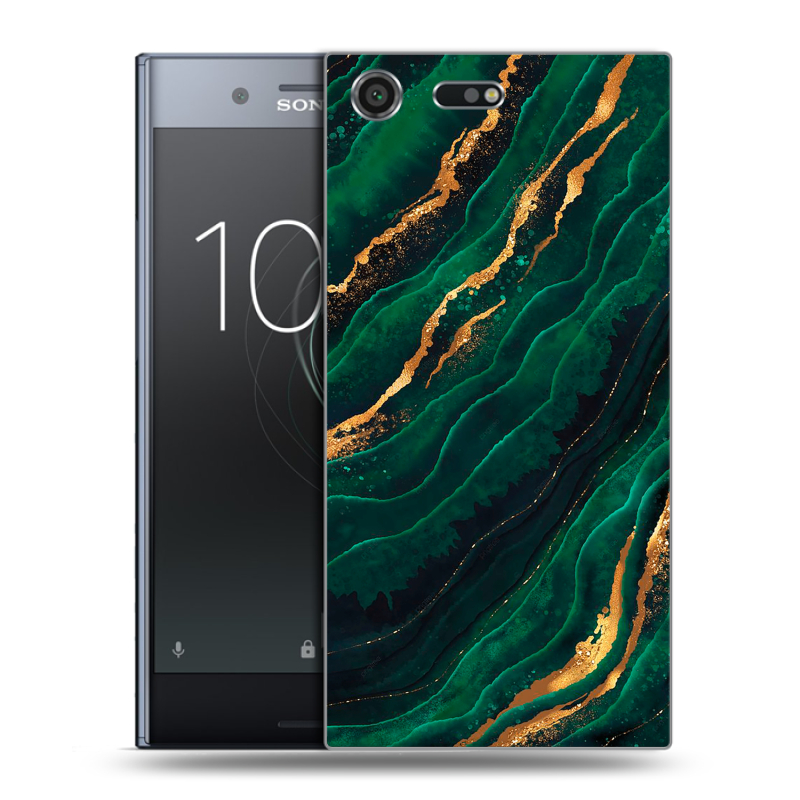 Силиконовый чехол на Sony Xperia XZ Premium с принтом Мрамор зеленое золото Силиконовый чехол на Sony Xperia XZ Premium с принтом Мрамор зеленое золото