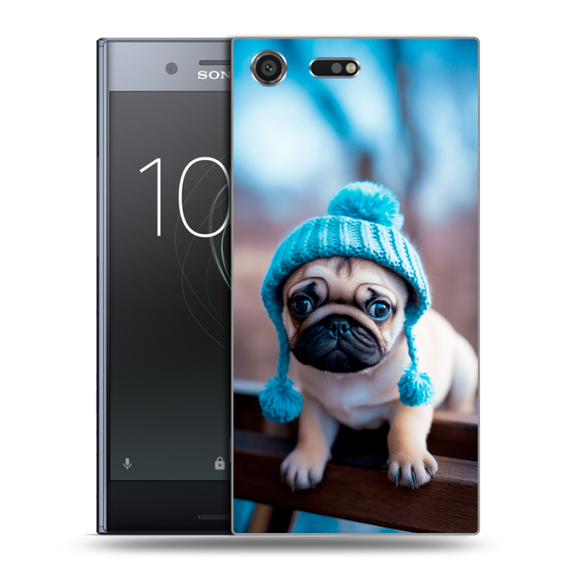 Силиконовый чехол на Sony Xperia XZ Premium с принтом Мопс в шапке Силиконовый чехол на Sony Xperia XZ Premium с принтом Мопс в шапке
