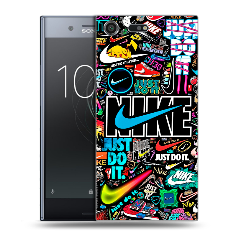 Силиконовый чехол на Sony Xperia XZ Premium с принтом найк nike черный Силиконовый чехол на Sony Xperia XZ Premium с принтом найк nike черный