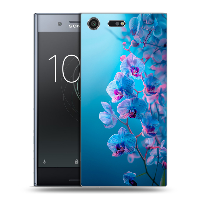 Силиконовый чехол на Sony Xperia XZ Premium с принтом голубые орхидеи Силиконовый чехол на Sony Xperia XZ Premium с принтом голубые орхидеи