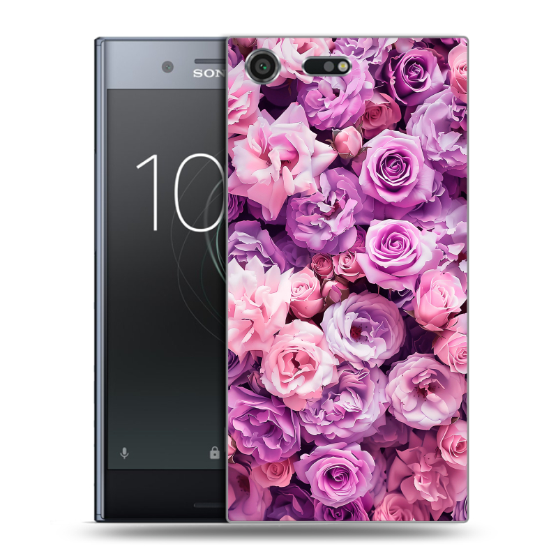 Силиконовый чехол на Sony Xperia XZ Premium с принтом лавандовые розы Силиконовый чехол на Sony Xperia XZ Premium с принтом лавандовые розы