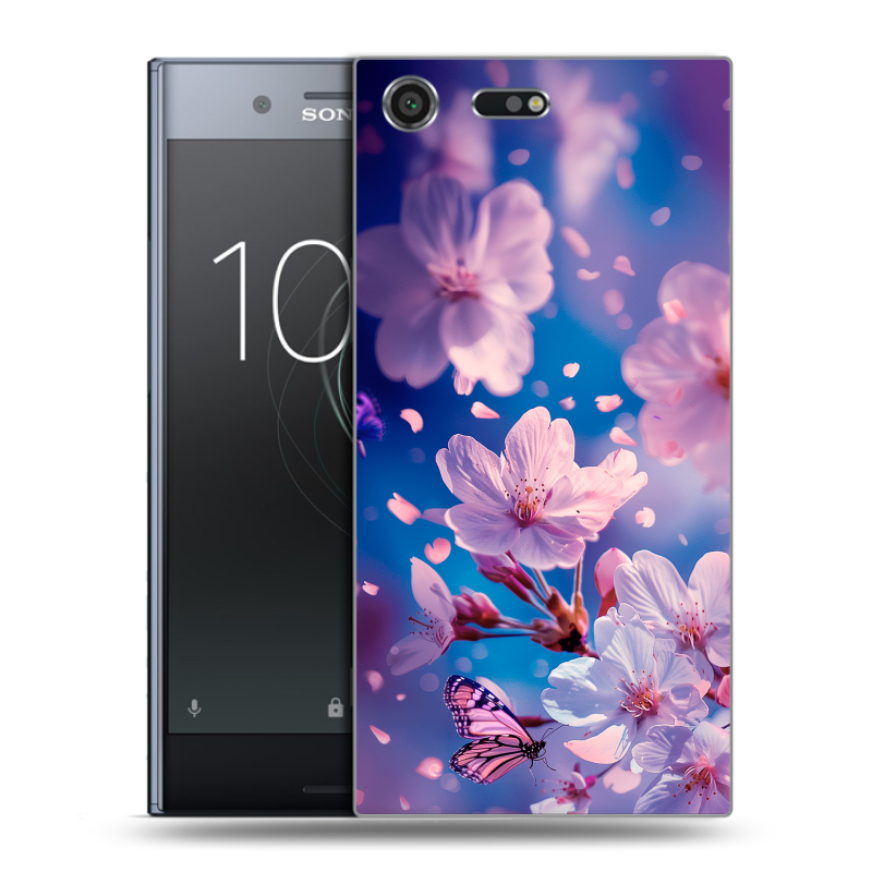 Силиконовый чехол на Sony Xperia XZ Premium с принтом цветы бабочки Силиконовый чехол на Sony Xperia XZ Premium с принтом цветы бабочки
