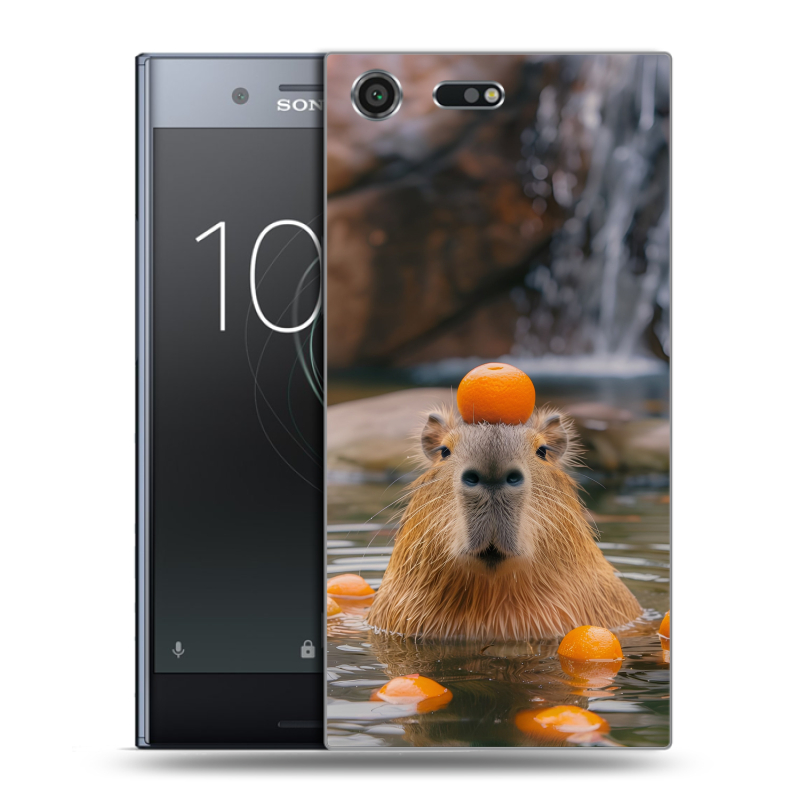 Силиконовый чехол на Sony Xperia XZ Premium с принтом Капибара с апельсином Силиконовый чехол на Sony Xperia XZ Premium с принтом Капибара с апельсином