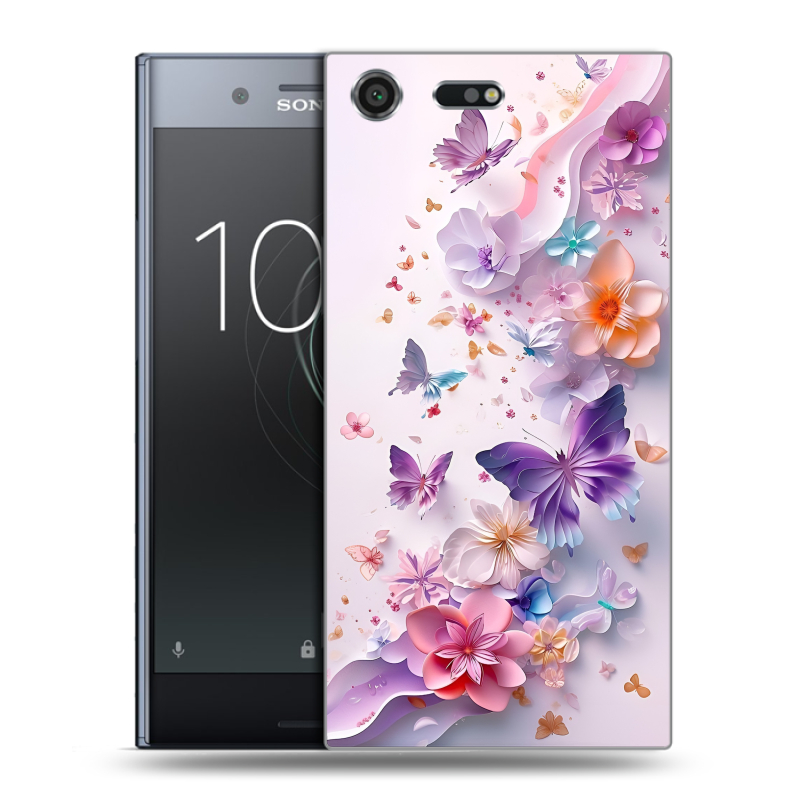 Силиконовый чехол на Sony Xperia XZ Premium с принтом цветы бабочки Силиконовый чехол на Sony Xperia XZ Premium с принтом цветы бабочки