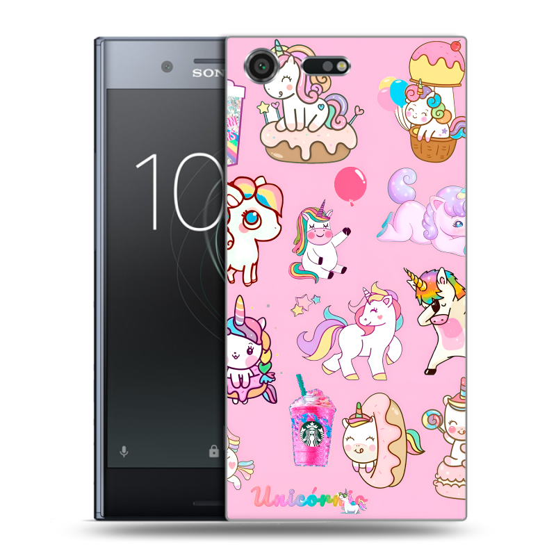 Силиконовый чехол на Sony Xperia XZ Premium с принтом розовые единороги Силиконовый чехол на Sony Xperia XZ Premium с принтом розовые единороги