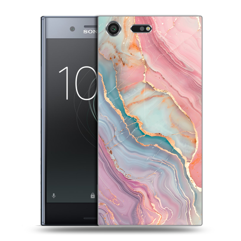 Силиконовый чехол на Sony Xperia XZ Premium с принтом розовый мрамор Силиконовый чехол на Sony Xperia XZ Premium с принтом розовый мрамор