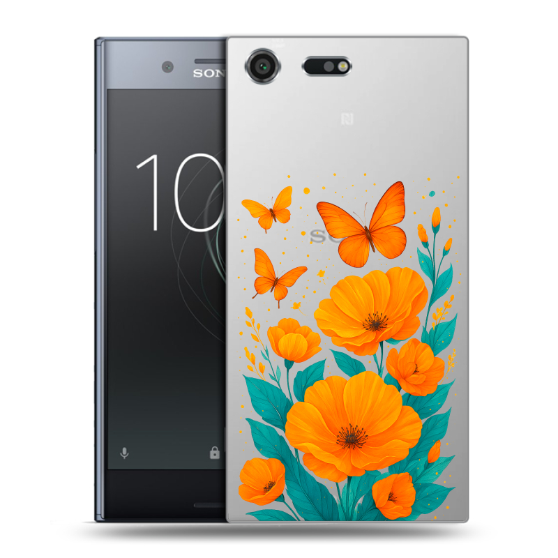 Силиконовый чехол на Sony Xperia XZ Premium с принтом цветы бабочки Силиконовый чехол на Sony Xperia XZ Premium с принтом цветы бабочки