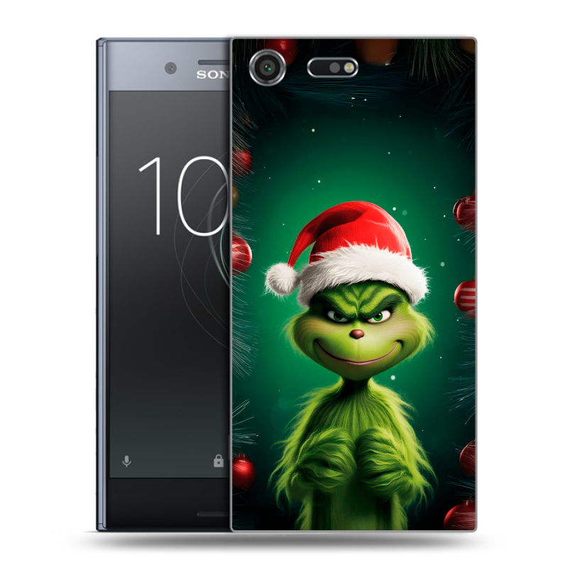 Силиконовый чехол на Sony Xperia XZ Premium с принтом Гринч Новый год Рождество Силиконовый чехол на Sony Xperia XZ Premium с принтом Гринч Новый год Рождество