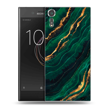 Пластиковый чехол на Sony Xperia XZs с принтом Мрамор зеленое золото