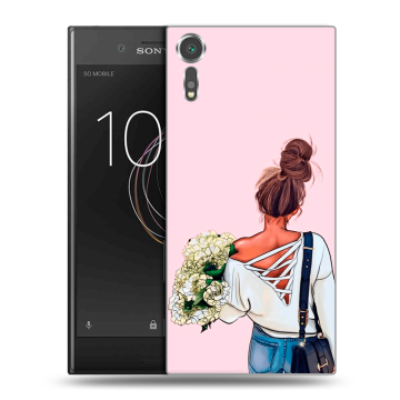Пластиковый чехол на Sony Xperia XZs с принтом Девушка и букет