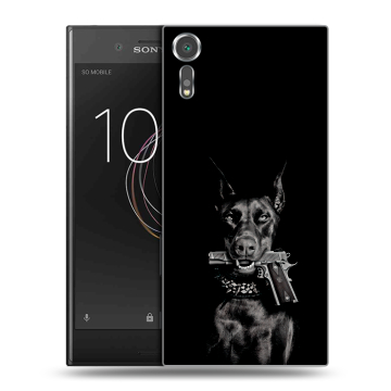 Пластиковый чехол на Sony Xperia XZs с принтом Доберман и пистолет
