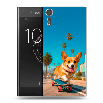 Пластиковый чехол на Sony Xperia XZs с принтом Корги на скейте Пластиковый чехол на Sony Xperia XZs с принтом Корги на скейте
