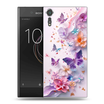 Пластиковый чехол на Sony Xperia XZs с принтом цветы бабочки