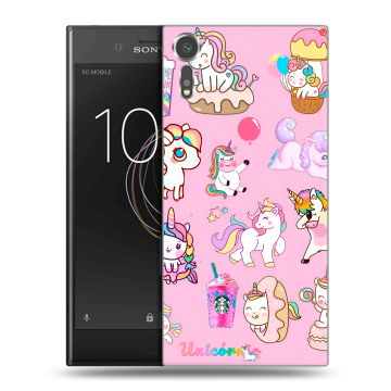 Пластиковый чехол на Sony Xperia XZs с принтом розовые единороги Пластиковый чехол на Sony Xperia XZs с принтом розовые единороги