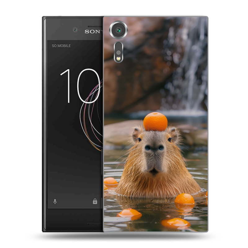 Пластиковый чехол на Sony Xperia XZs с принтом Капибара с апельсином Пластиковый чехол на Sony Xperia XZs с принтом Капибара с апельсином