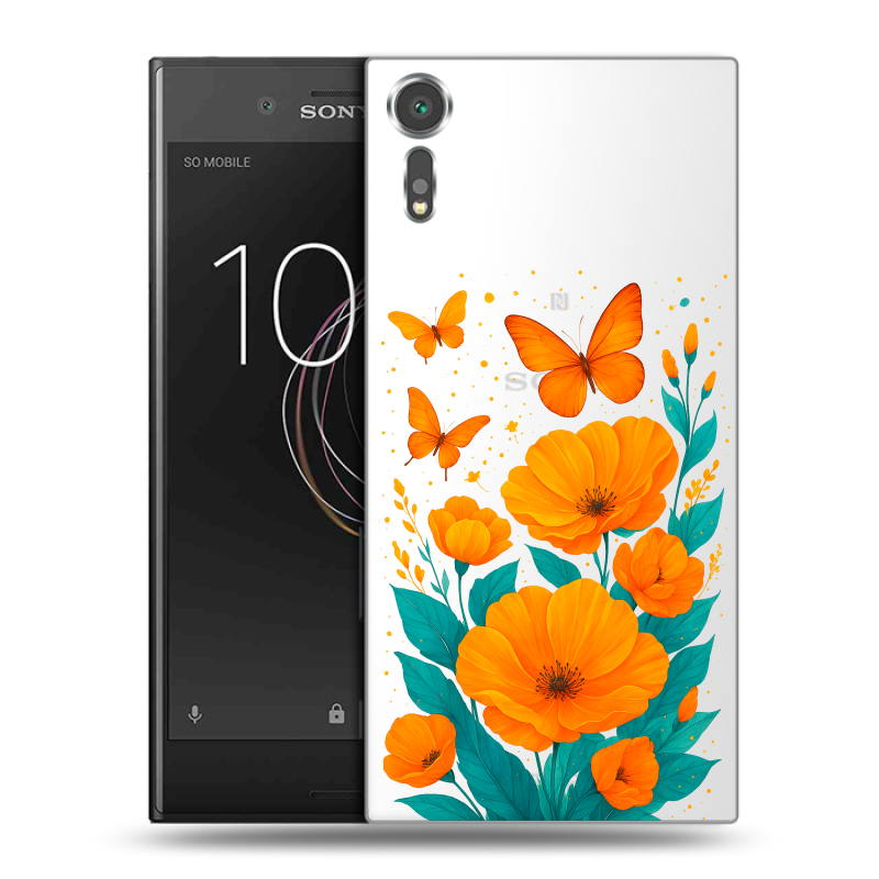 Пластиковый чехол на Sony Xperia XZs с принтом цветы бабочки Пластиковый чехол на Sony Xperia XZs с принтом цветы бабочки