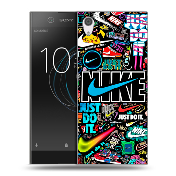 Силиконовый чехол на Sony Xperia XA1 с принтом найк nike черный