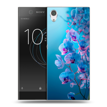 Силиконовый чехол на Sony Xperia XA1 с принтом голубые орхидеи