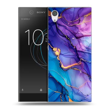 Силиконовый чехол на Sony Xperia XA1 с принтом синий мрамор