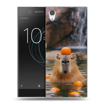 Силиконовый чехол на Sony Xperia XA1 с принтом Капибара с апельсином