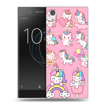 Силиконовый чехол на Sony Xperia XA1 с принтом Единороги и радуга