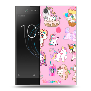 Силиконовый чехол на Sony Xperia XA1 с принтом розовые единороги