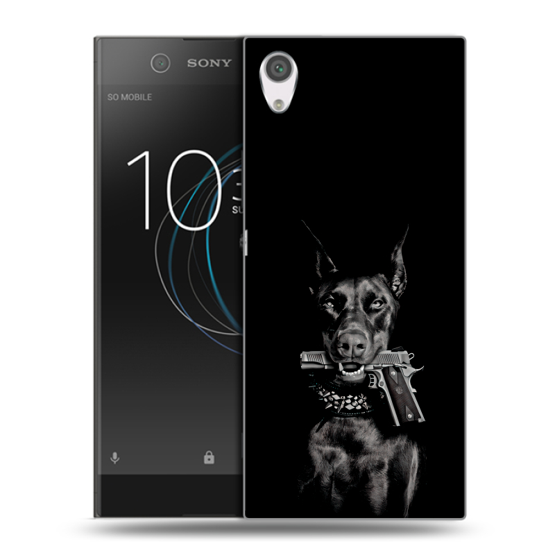 Силиконовый чехол на Sony Xperia XA1 с принтом Доберман и пистолет Силиконовый чехол на Sony Xperia XA1 с принтом Доберман и пистолет