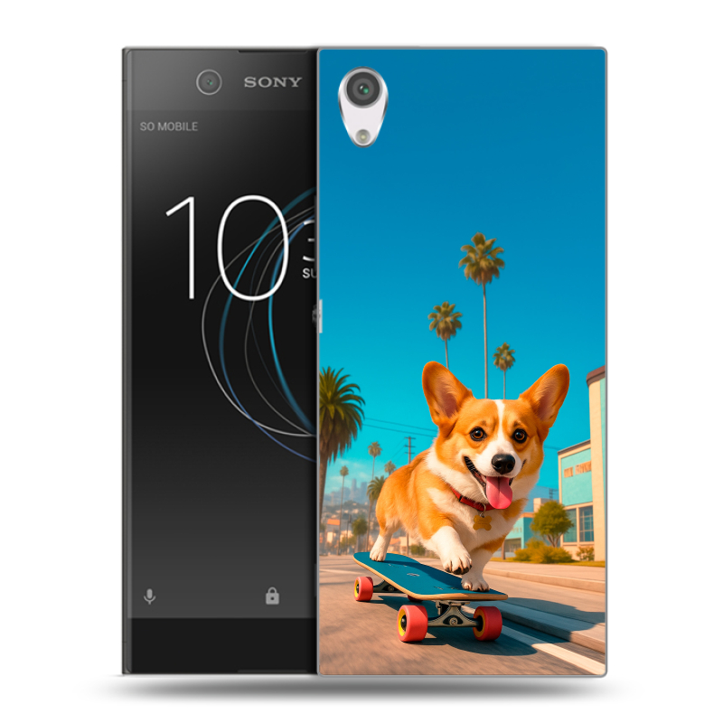 Силиконовый чехол на Sony Xperia XA1 с принтом Корги на скейте Силиконовый чехол на Sony Xperia XA1 с принтом Корги на скейте